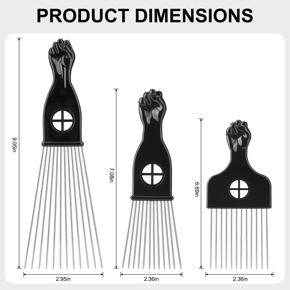 3 Pack Afro Hair Picks for Men and Women, Cpoxixt Metal Afro Comb Picks for Natural Curly Hair Styling Fist Design (Black) - görsel 5