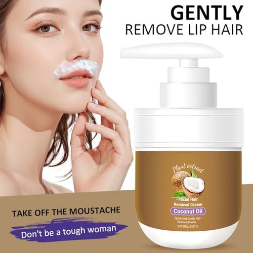 Gentle Facial Depilatory Cream for Women – Coconut Hair Remover for Upper Lip & Chin, Sensitive Skin, 3.52 Fl Oz - görsel 8