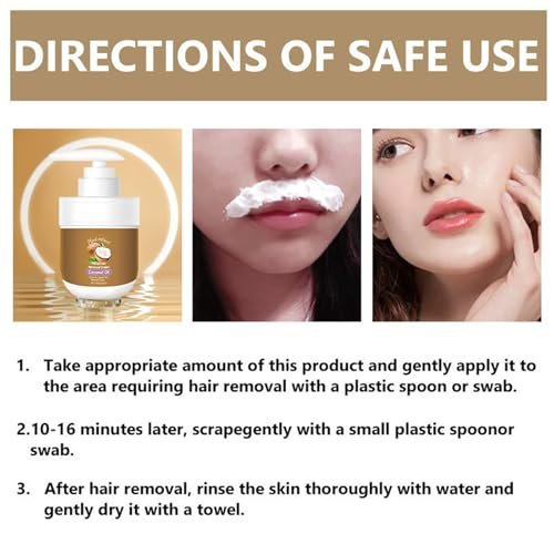 Gentle Facial Depilatory Cream for Women – Coconut Hair Remover for Upper Lip & Chin, Sensitive Skin, 3.52 Fl Oz - görsel 14