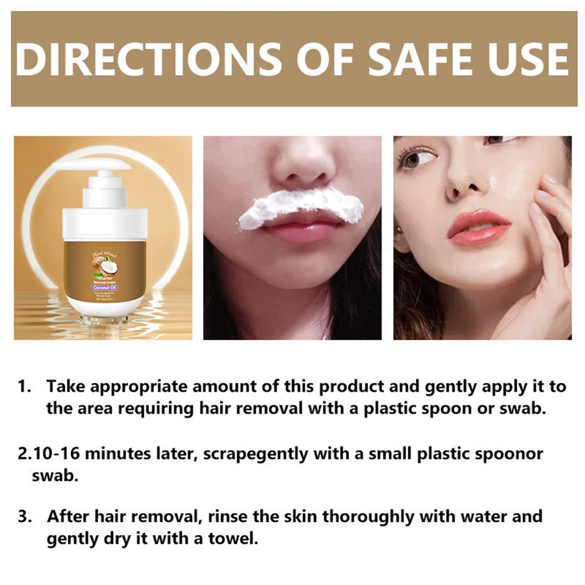Gentle Facial Depilatory Cream for Women – Coconut Hair Remover for Upper Lip & Chin, Sensitive Skin, 3.52 Fl Oz - görsel 13