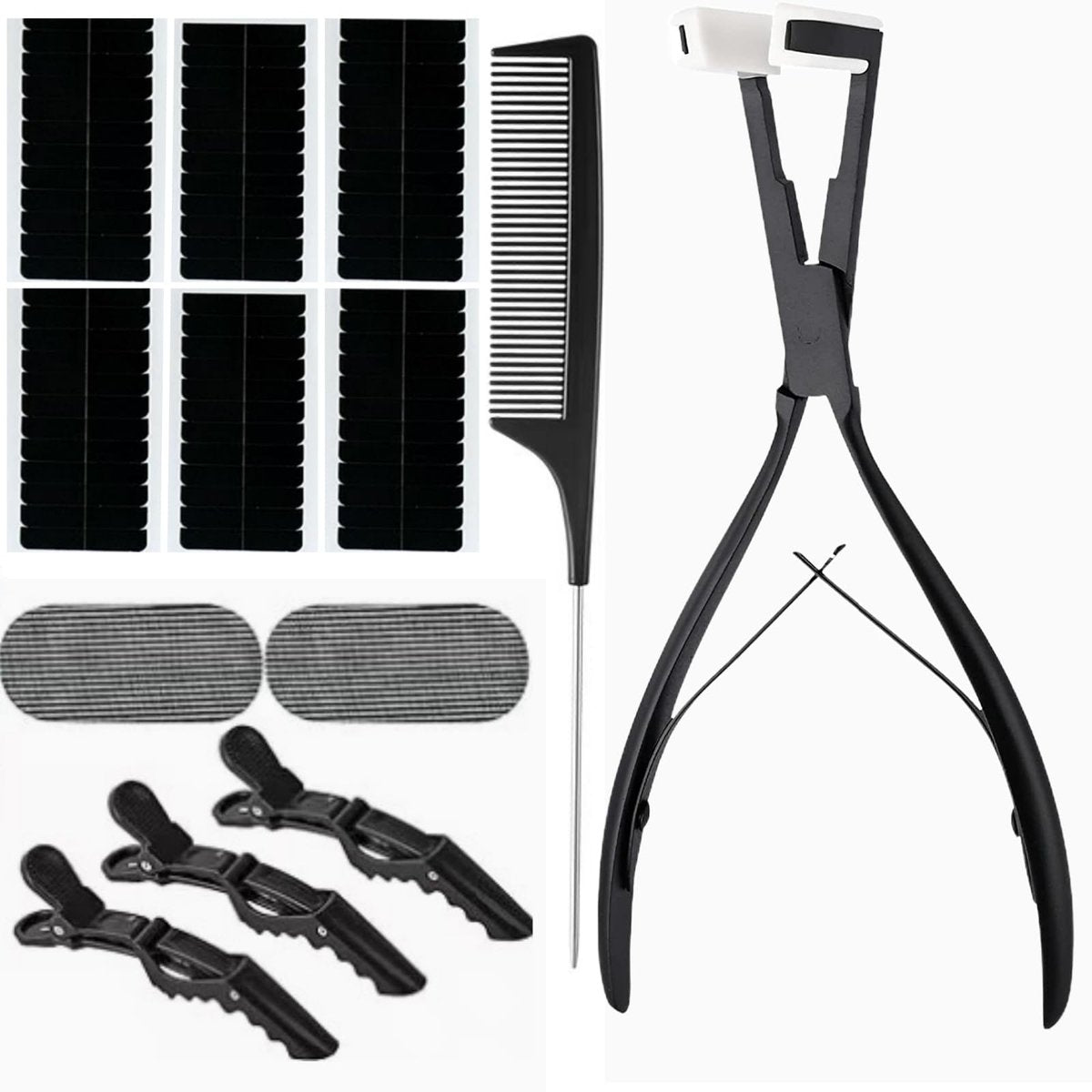 Professional Tape in Hair Extension Tools Kit – Stainless Steel Sealing Clamp, Hair Clips & Styling Tools (Black) Avelisse