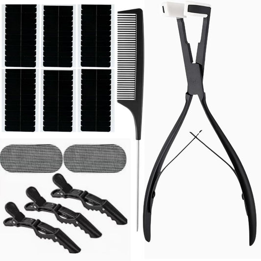 Professional Tape in Hair Extension Tools Kit – Stainless Steel Sealing Clamp, Hair Clips & Styling Tools (Black) Avelisse