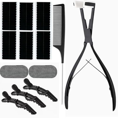 Professional Tape in Hair Extension Tools Kit – Stainless Steel Sealing Clamp, Hair Clips & Styling Tools (Black) Avelisse