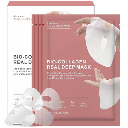 Elixbloom Bio-Collagen Face Mask – Deep Hydrating Overnight Mask for Pore Minimizing, Firming & Moisturizing (4 Count)