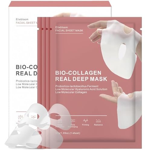 Elixbloom Bio-Collagen Face Mask – Deep Hydrating Overnight Mask for Pore Minimizing, Firming & Moisturizing (4 Count) - görsel 2