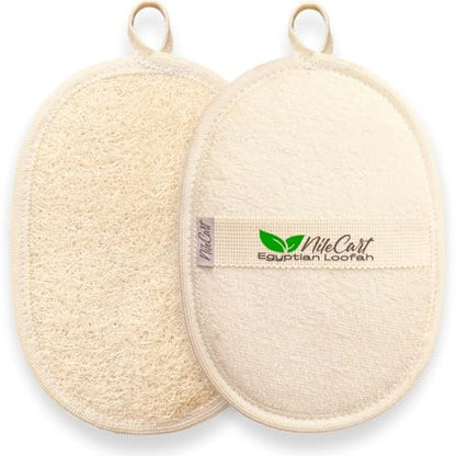 NileCart Loofah Pads - Natural Egyptian Luffa Sponges for Body Exfoliation, Pack of 2
