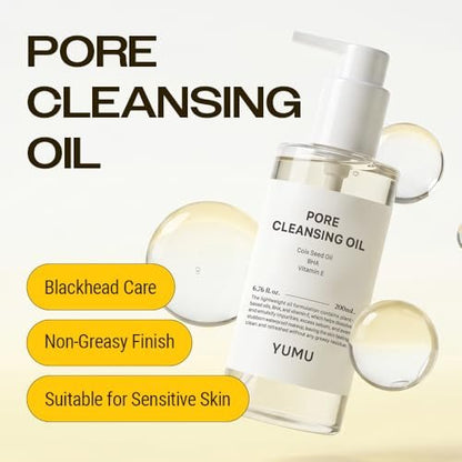 YUMU Coix Seed Deep Pore Cleansing Oil with Vitamin E & BHA – Gentle Makeup Remover & Blackhead Remover, No Oily Residue, Korean Skin Care, 6.76 fl oz Avelisse