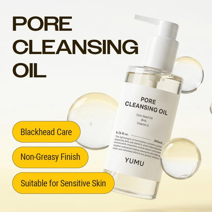 YUMU Coix Seed Deep Pore Cleansing Oil with Vitamin E & BHA – Gentle Makeup Remover & Blackhead Remover, No Oily Residue, Korean Skin Care, 6.76 fl oz Avelisse