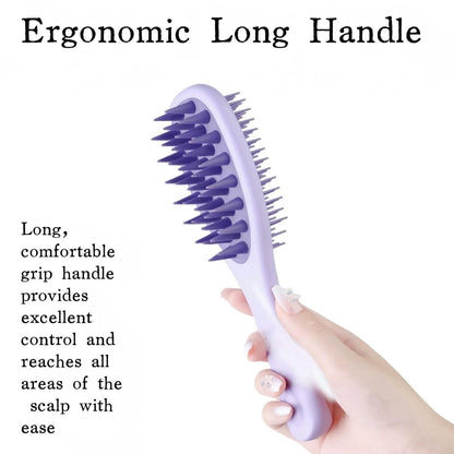 KINTEGOOD Long Handle Hair Silicone Scalp Massage Brush - 2-in-1 Double-Sided Hair Comb Shampoo Brush (Purple)
