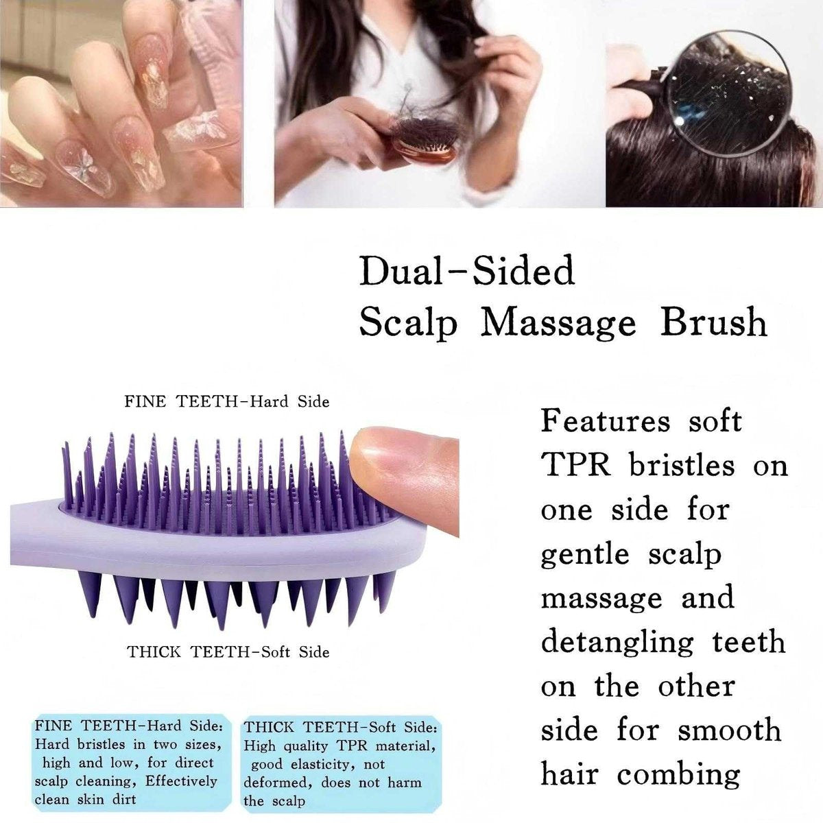 KINTEGOOD Long Handle Hair Silicone Scalp Massage Brush - 2-in-1 Double-Sided Hair Comb Shampoo Brush (Purple) - görsel 3