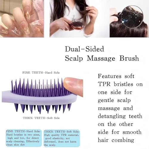 KINTEGOOD Long Handle Hair Silicone Scalp Massage Brush - 2-in-1 Double-Sided Hair Comb Shampoo Brush (Purple) - görsel 4
