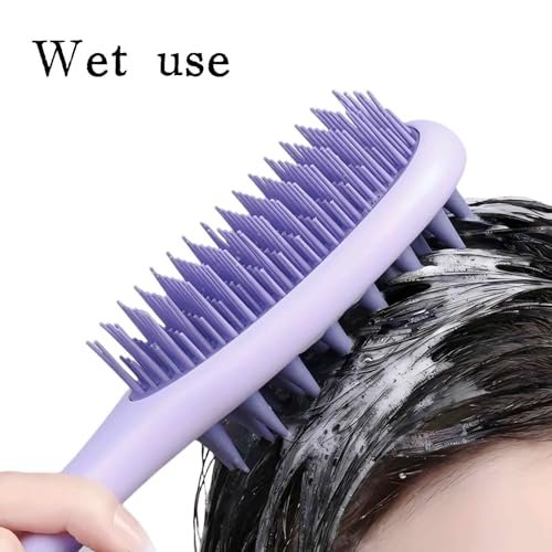 KINTEGOOD Long Handle Hair Silicone Scalp Massage Brush - 2-in-1 Double-Sided Hair Comb Shampoo Brush (Purple) - görsel 6