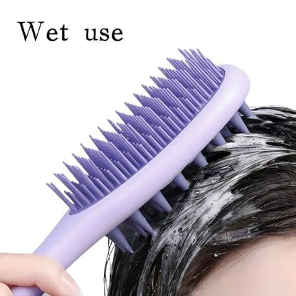 KINTEGOOD Long Handle Hair Silicone Scalp Massage Brush - 2-in-1 Double-Sided Hair Comb Shampoo Brush (Purple)