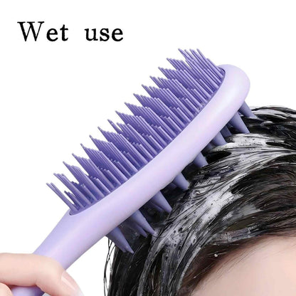 KINTEGOOD Long Handle Hair Silicone Scalp Massage Brush - 2-in-1 Double-Sided Hair Comb Shampoo Brush (Purple)