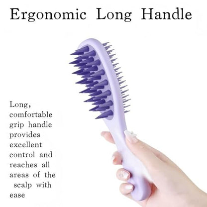 KINTEGOOD Long Handle Hair Silicone Scalp Massage Brush - 2-in-1 Double-Sided Hair Comb Shampoo Brush (Purple)