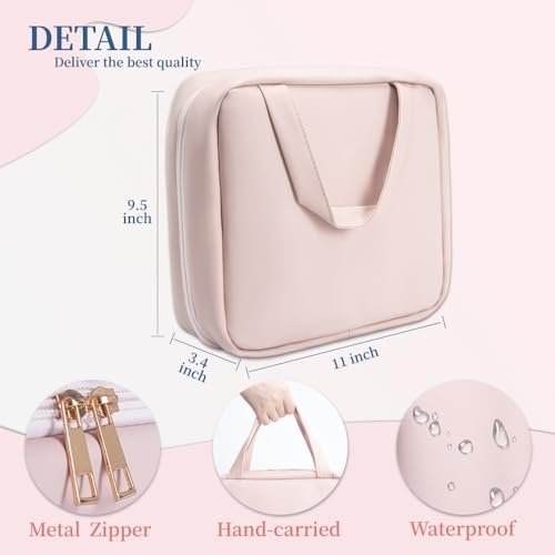 GLINT & GLIDE Travel Makeup Bag with Mirror - Hanging Toiletry Large Capacity Organizer, Portable Cosmetic Case for Women and Girls, Pink - görsel 10