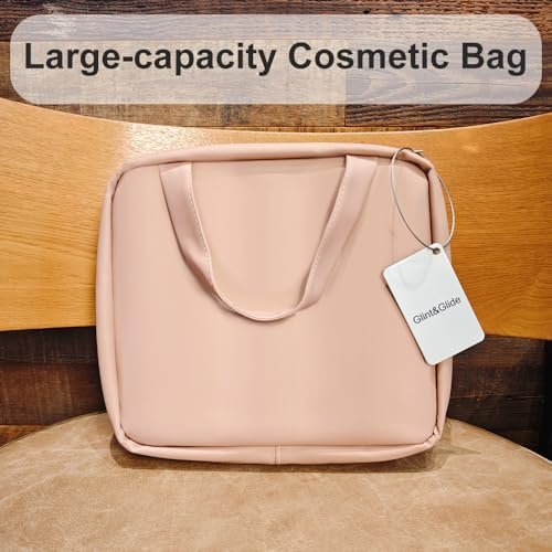 GLINT & GLIDE Travel Makeup Bag with Mirror - Hanging Toiletry Large Capacity Organizer, Portable Cosmetic Case for Women and Girls, Pink - görsel 14