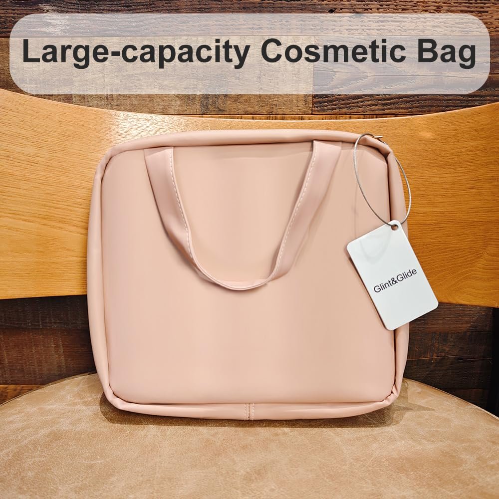 GLINT & GLIDE Travel Makeup Bag with Mirror - Hanging Toiletry Large Capacity Organizer, Portable Cosmetic Case for Women and Girls, Pink - görsel 13