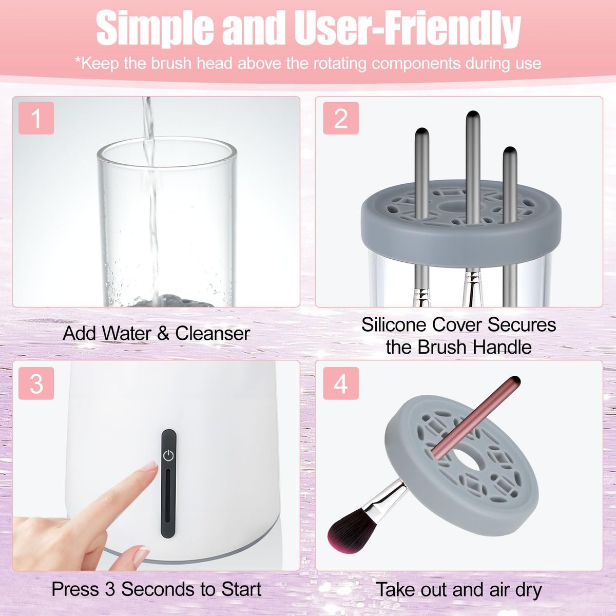Electric Makeup Brush Cleaner - Automatic Cleaning Tool, IP65 Waterproof for Makeup Sponges and Brushes, Grey - görsel 9