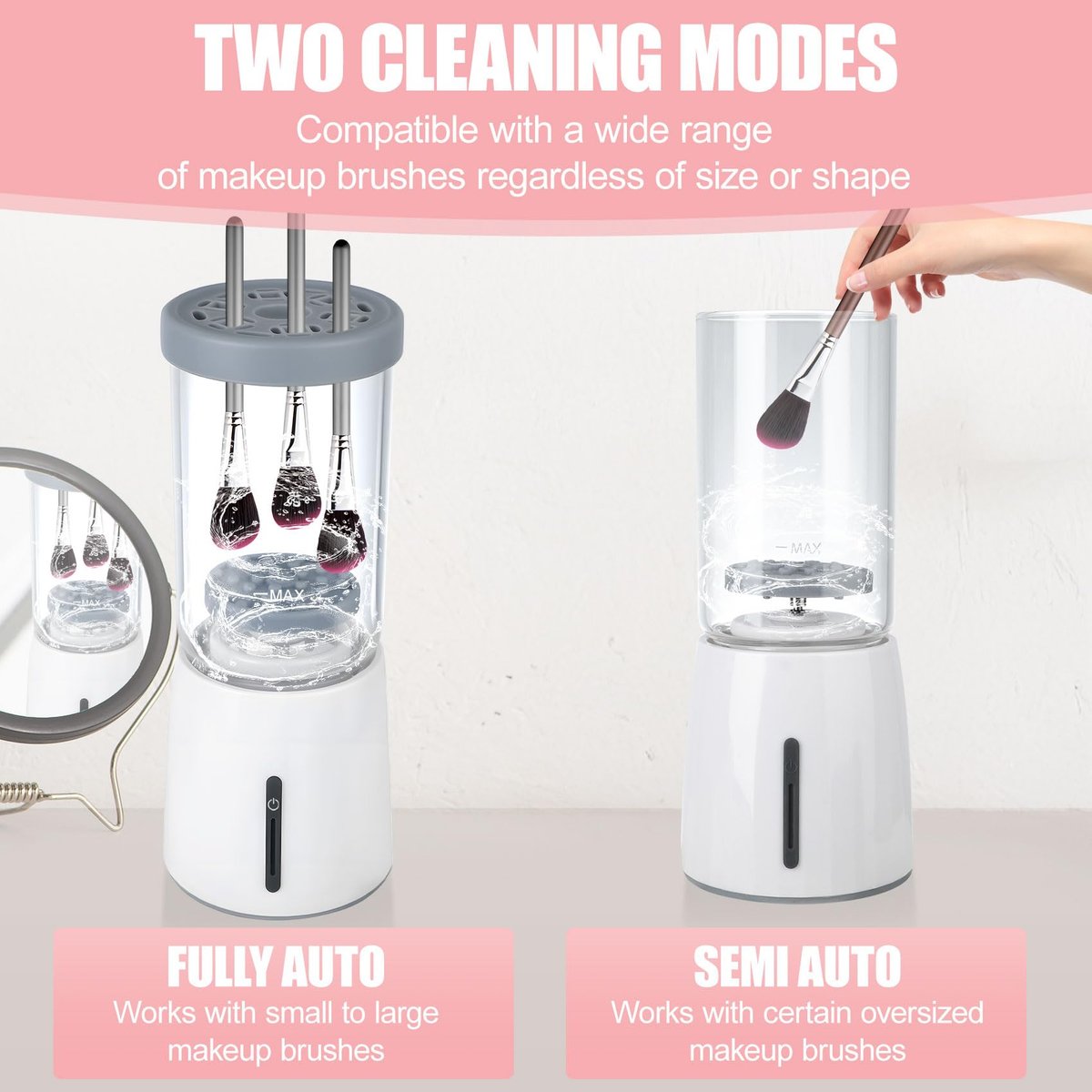 Electric Makeup Brush Cleaner - Automatic Cleaning Tool, IP65 Waterproof for Makeup Sponges and Brushes, Grey - görsel 5
