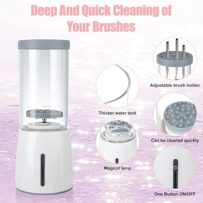 Electric Makeup Brush Cleaner - Automatic Cleaning Tool, IP65 Waterproof for Makeup Sponges and Brushes, Grey
