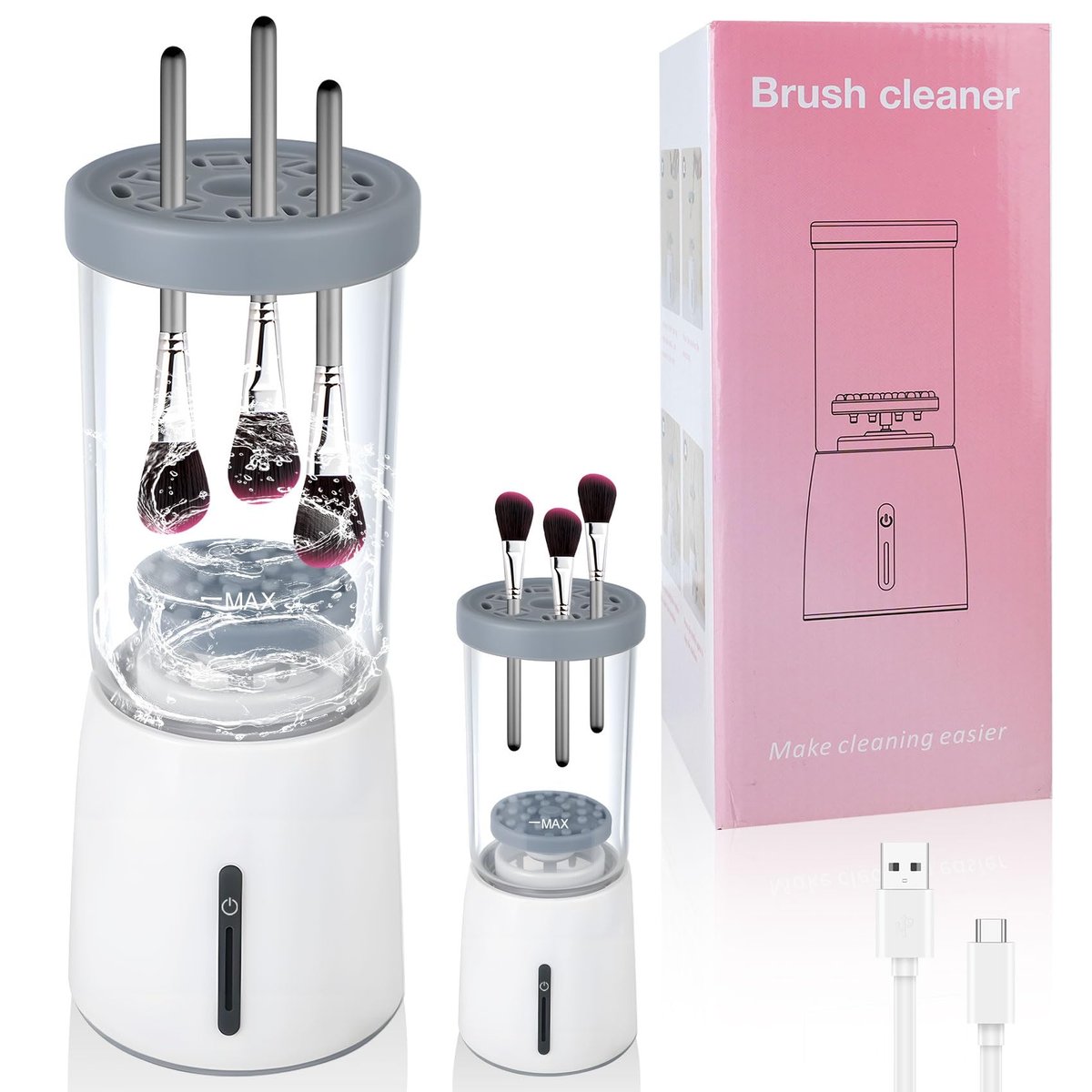 Electric Makeup Brush Cleaner - Automatic Cleaning Tool, IP65 Waterproof for Makeup Sponges and Brushes, Grey - görsel 1