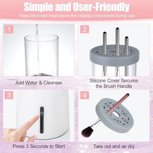 Electric Makeup Brush Cleaner - Automatic Cleaning Tool, IP65 Waterproof for Makeup Sponges and Brushes, Grey - görsel 10