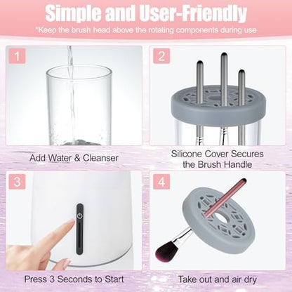 Electric Makeup Brush Cleaner - Automatic Cleaning Tool, IP65 Waterproof for Makeup Sponges and Brushes, Grey