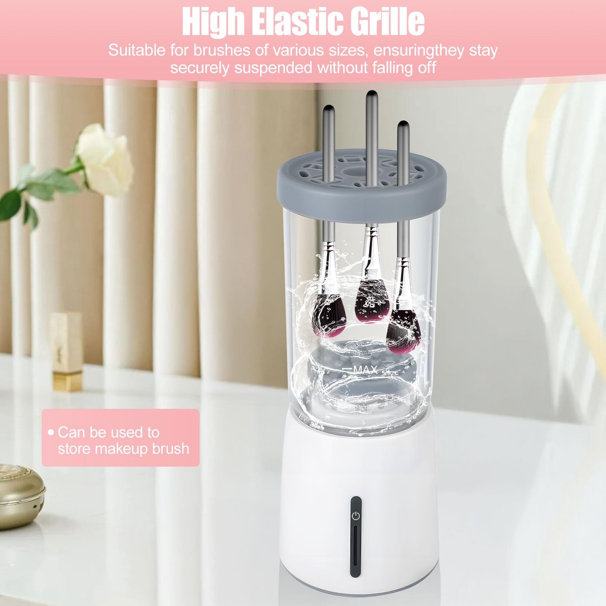 Electric Makeup Brush Cleaner - Automatic Cleaning Tool, IP65 Waterproof for Makeup Sponges and Brushes, Grey - görsel 11