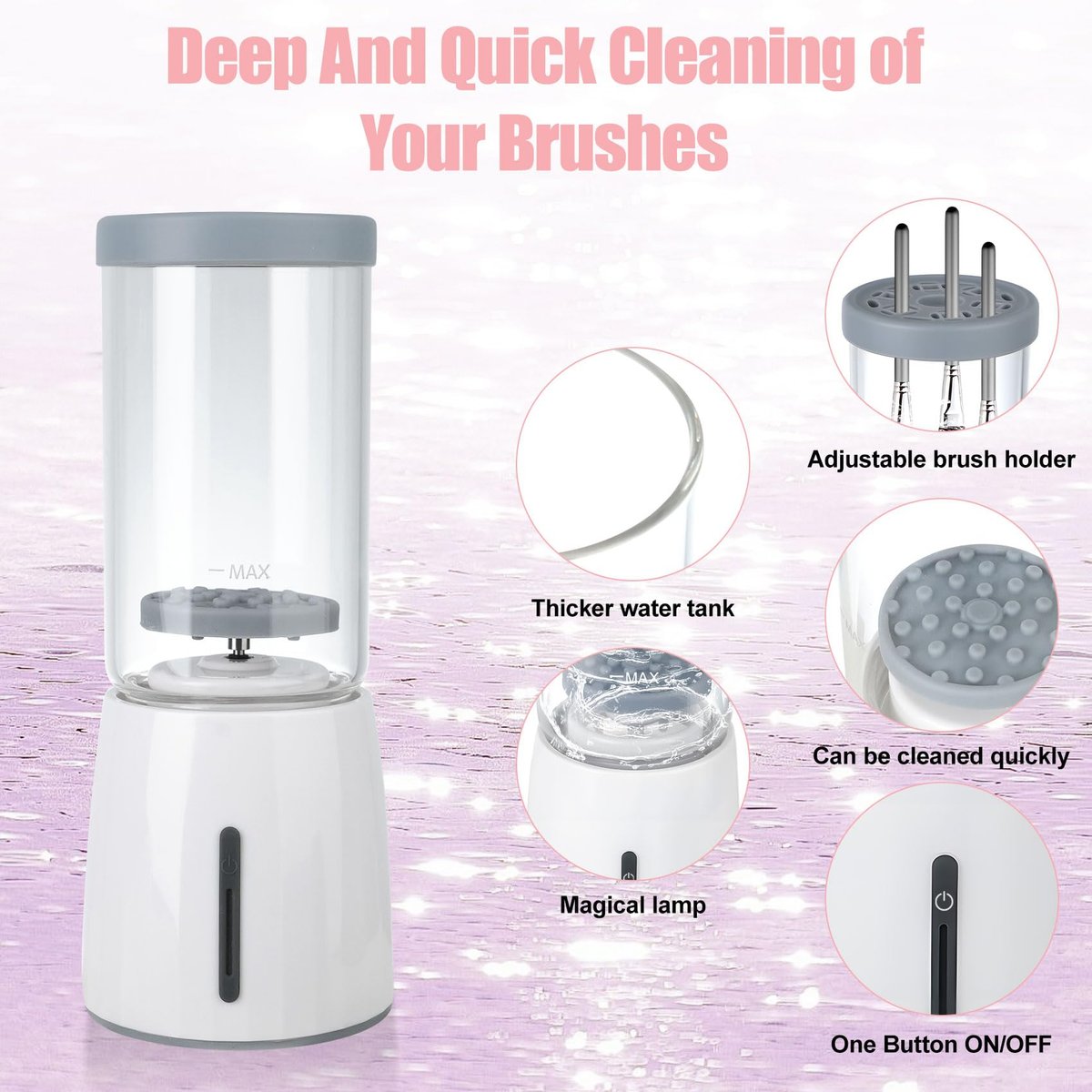 Electric Makeup Brush Cleaner - Automatic Cleaning Tool, IP65 Waterproof for Makeup Sponges and Brushes, Grey - görsel 7