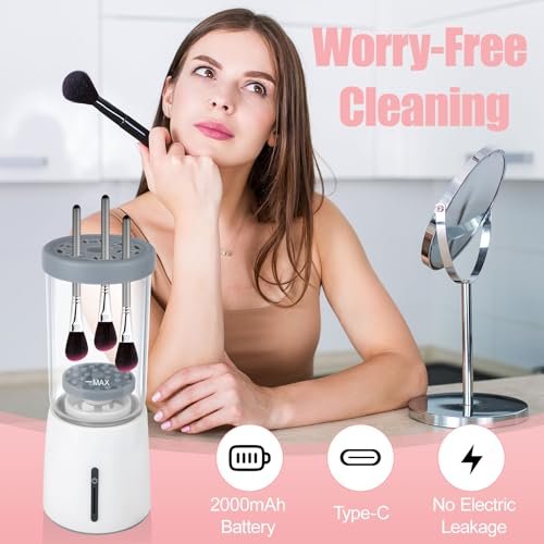 Electric Makeup Brush Cleaner - Automatic Cleaning Tool, IP65 Waterproof for Makeup Sponges and Brushes, Grey - görsel 14