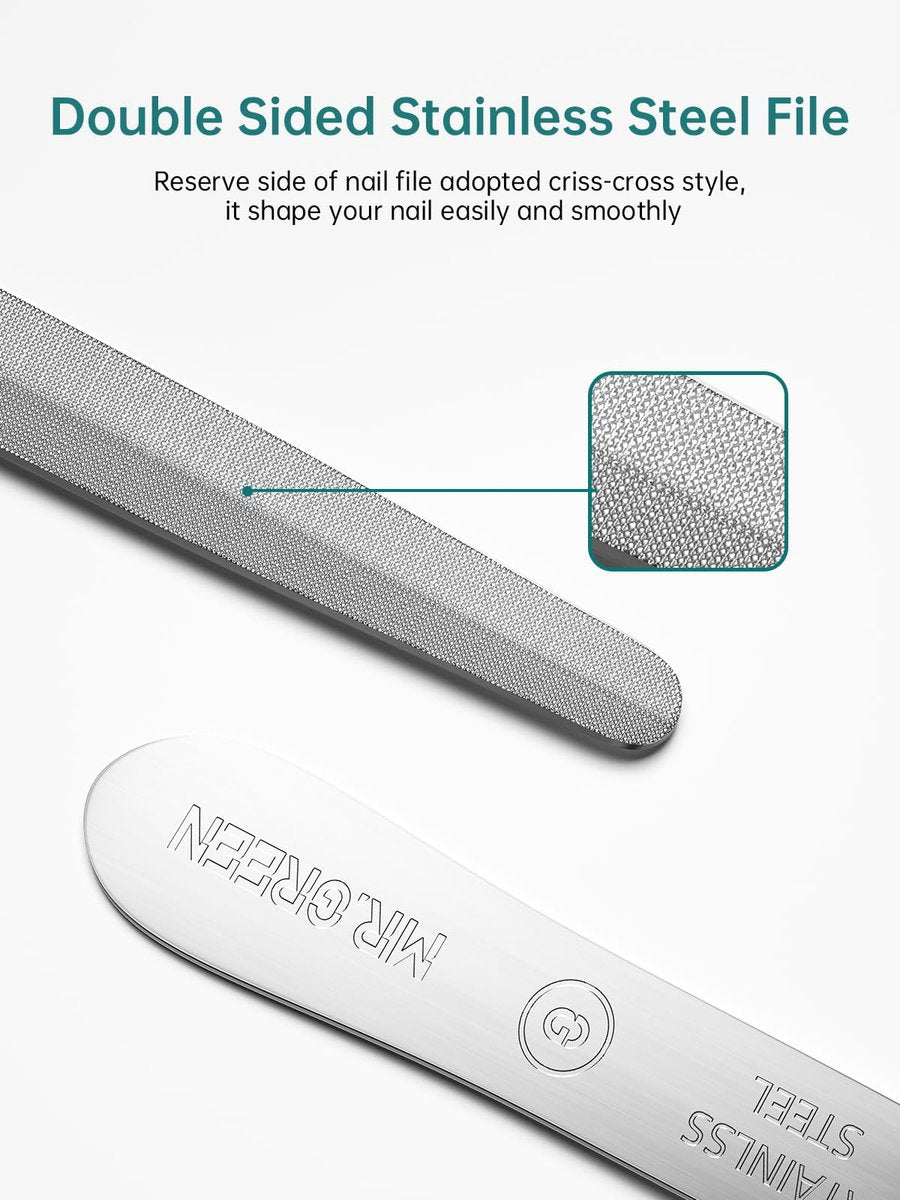 MR.GREEN Curved Nail File – Double-Sided Metal Nail File with Travel Case, Ergonomic Handle, Reusable Stainless Steel for Fingernails and Toenails Avelisse