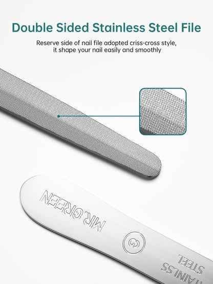 MR.GREEN Curved Nail File – Double-Sided Metal Nail File with Travel Case, Ergonomic Handle, Reusable Stainless Steel for Fingernails and Toenails Avelisse