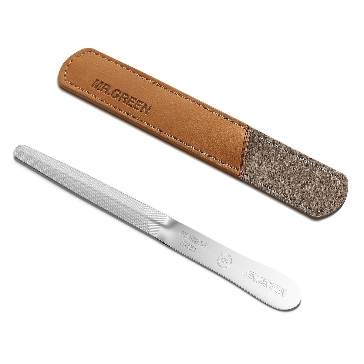 MR.GREEN Curved Nail File – Double-Sided Metal Nail File with Travel Case, Ergonomic Handle, Reusable Stainless Steel for Fingernails and Toenails Avelisse