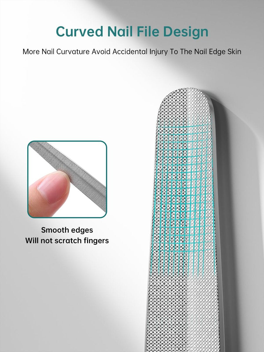 MR.GREEN Curved Nail File – Double-Sided Metal Nail File with Travel Case, Ergonomic Handle, Reusable Stainless Steel for Fingernails and Toenails Avelisse