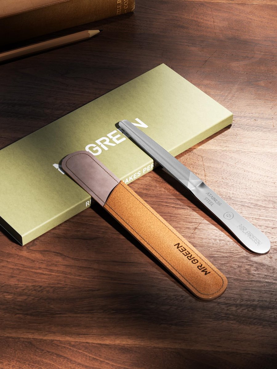 MR.GREEN Curved Nail File – Double-Sided Metal Nail File with Travel Case, Ergonomic Handle, Reusable Stainless Steel for Fingernails and Toenails Avelisse