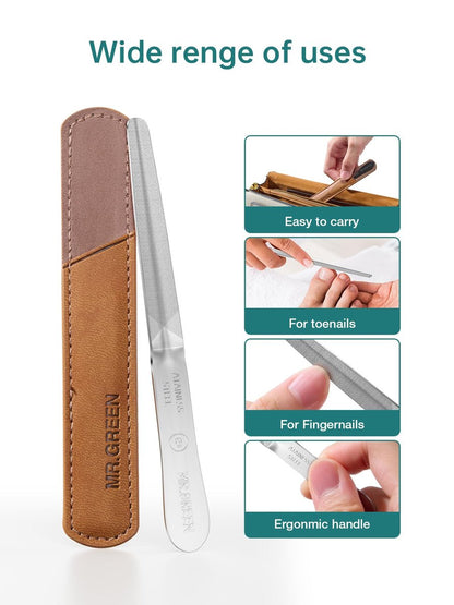 MR.GREEN Curved Nail File – Double-Sided Metal Nail File with Travel Case, Ergonomic Handle, Reusable Stainless Steel for Fingernails and Toenails Avelisse