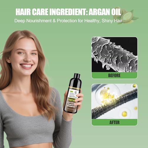 FARNDU Light Brown Hair Dye Shampoo 3 in 1 with Argan Oil – 10-15 Min Gray Coverage, Natural Instant Hair Color Shampoo for Women and Men, Ammonia & Paraben Free, Long-Lasting Up to 6 Months Avelisse