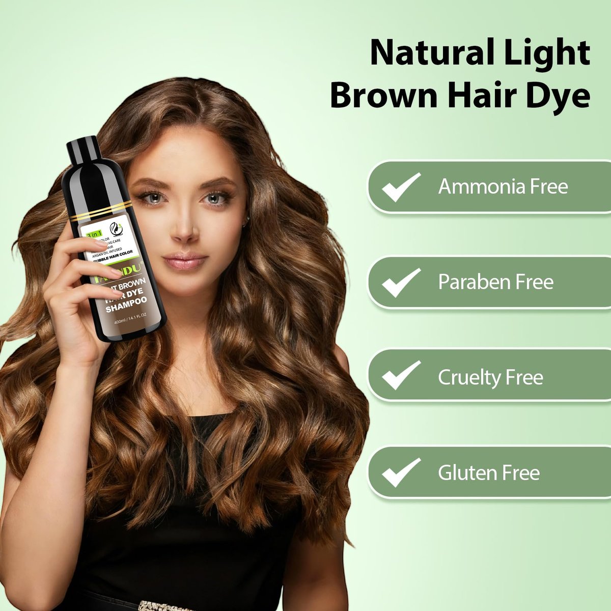 FARNDU Light Brown Hair Dye Shampoo 3 in 1 with Argan Oil – 10-15 Min Gray Coverage, Natural Instant Hair Color Shampoo for Women and Men, Ammonia & Paraben Free, Long-Lasting Up to 6 Months Avelisse