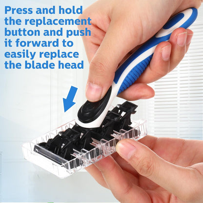 Lanties 50-Piece Refillable Three-Blade Disposable Razors for Men – Sensitive Skin Travel Shave Set with 2 Handles & 48 Cartridges Avelisse