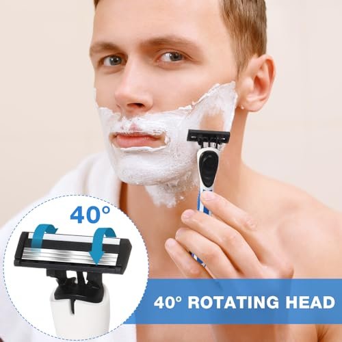 Lanties 50-Piece Refillable Three-Blade Disposable Razors for Men – Sensitive Skin Travel Shave Set with 2 Handles & 48 Cartridges Avelisse