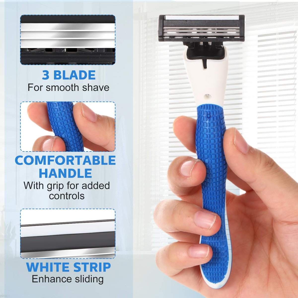 Lanties 50-Piece Refillable Three-Blade Disposable Razors for Men – Sensitive Skin Travel Shave Set with 2 Handles & 48 Cartridges Avelisse