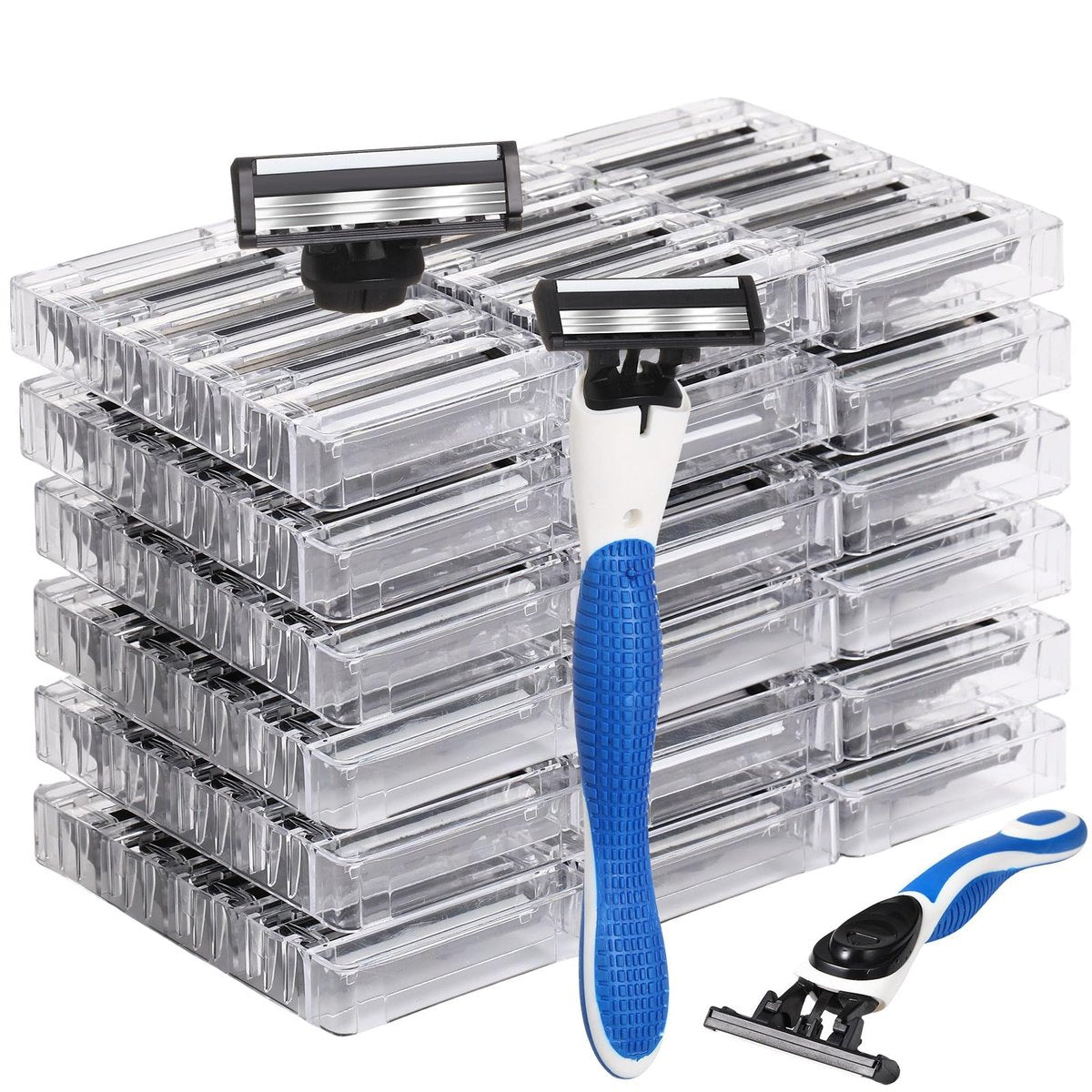 Lanties 50-Piece Refillable Three-Blade Disposable Razors for Men – Sensitive Skin Travel Shave Set with 2 Handles & 48 Cartridges Avelisse