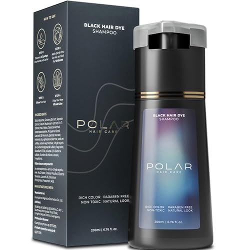 POLAR HAIR CARE Hair Dye Shampoo for Gray Hair – Jet Black, Semi-Permanent, Vegan, 6.76 Fl Oz Avelisse