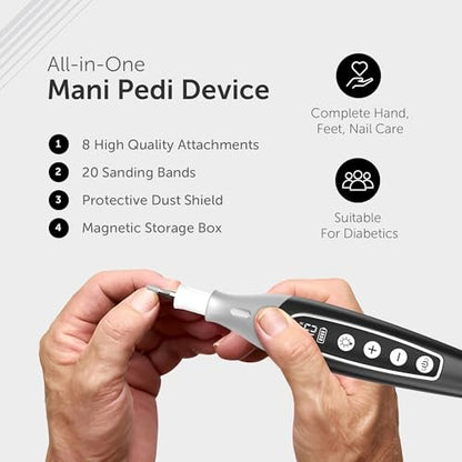 UTILYZE PediLux Pro Professional Manicure Pedicure Kit - Cordless Electric Nail File Drill for Thick Toenails, Callus Removal, 32 Piece Set, Black Avelisse