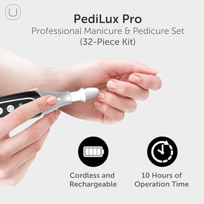 UTILYZE PediLux Pro Professional Manicure Pedicure Kit - Cordless Electric Nail File Drill for Thick Toenails, Callus Removal, 32 Piece Set, Black Avelisse