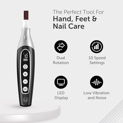 UTILYZE PediLux Pro Professional Manicure Pedicure Kit - Cordless Electric Nail File Drill for Thick Toenails, Callus Removal, 32 Piece Set, Black Avelisse