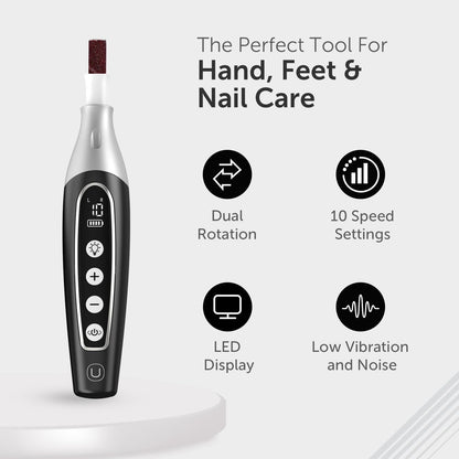UTILYZE PediLux Pro Professional Manicure Pedicure Kit - Cordless Electric Nail File Drill for Thick Toenails, Callus Removal, 32 Piece Set, Black Avelisse