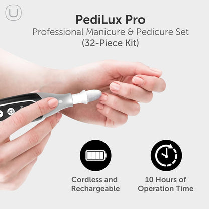 UTILYZE PediLux Pro Professional Manicure Pedicure Kit - Cordless Electric Nail File Drill for Thick Toenails, Callus Removal, 32 Piece Set, Black Avelisse