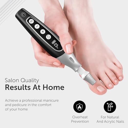 UTILYZE PediLux Pro Professional Manicure Pedicure Kit - Cordless Electric Nail File Drill for Thick Toenails, Callus Removal, 32 Piece Set, Black Avelisse